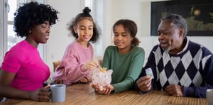 Happy family makes a financial plan for the future