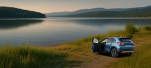 Car by the lake